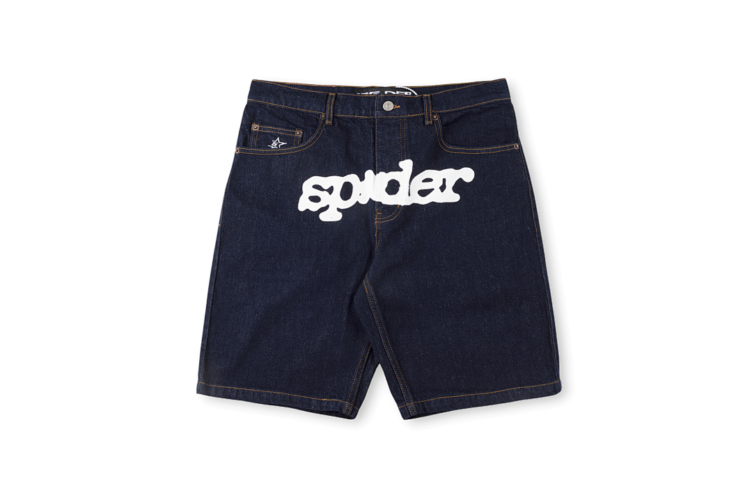 Sp5der 298 Sp5Der 555555 Denim Shorts Mens Womens Short White Blue S-XL - Image 4