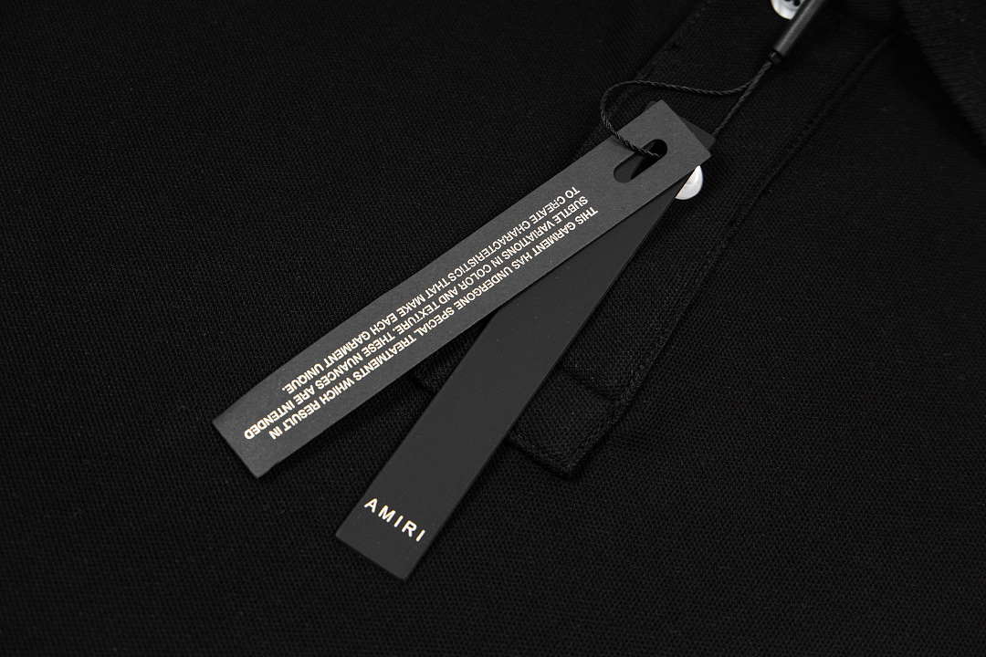 AMIRI 128 26Ss New Logo Embroidered Collar Buckle Polo Short Sleeve T Black White Grey S M L XL 9937# - Image 9