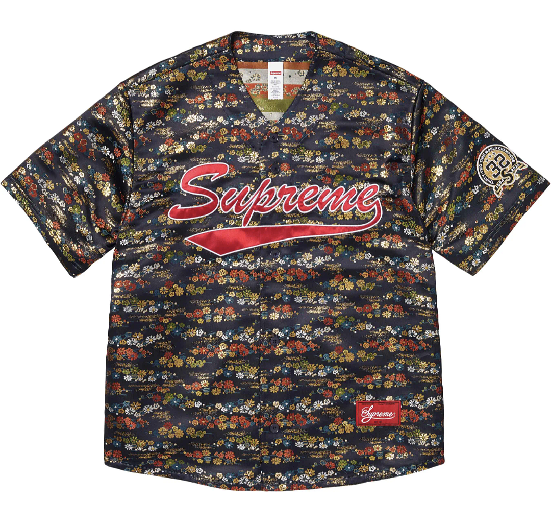 Supreme 298 SS26 KIMONO BASEBALL JERSEY Floral White Black Navy S-XL - Image 5