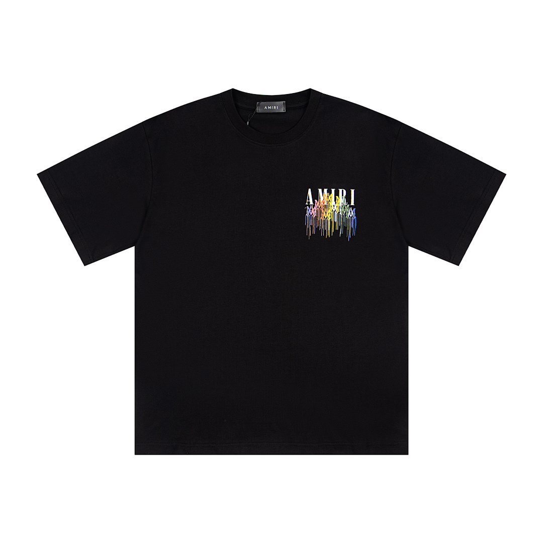 AMIRI 118 Wide Version Model Short Sleeve T Logo Color Ink Print High Wind Black White S M L XL 9901# - Image 3