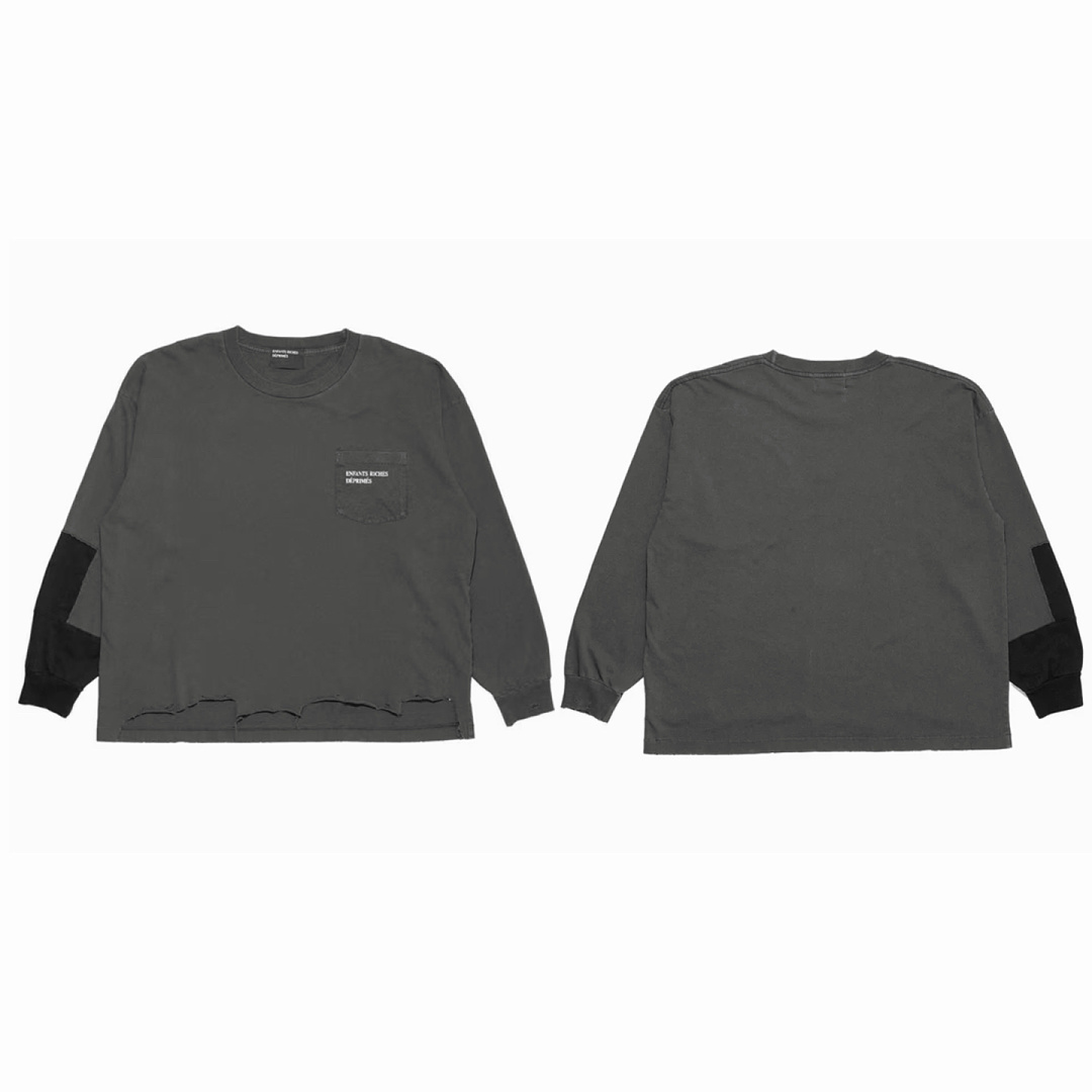 Enfants Riches Deprimes 158 Enfants Riches Deprimes Label Patchwork Long Sleeve T : S M L XL (Washed Grey Blue) - Image 3