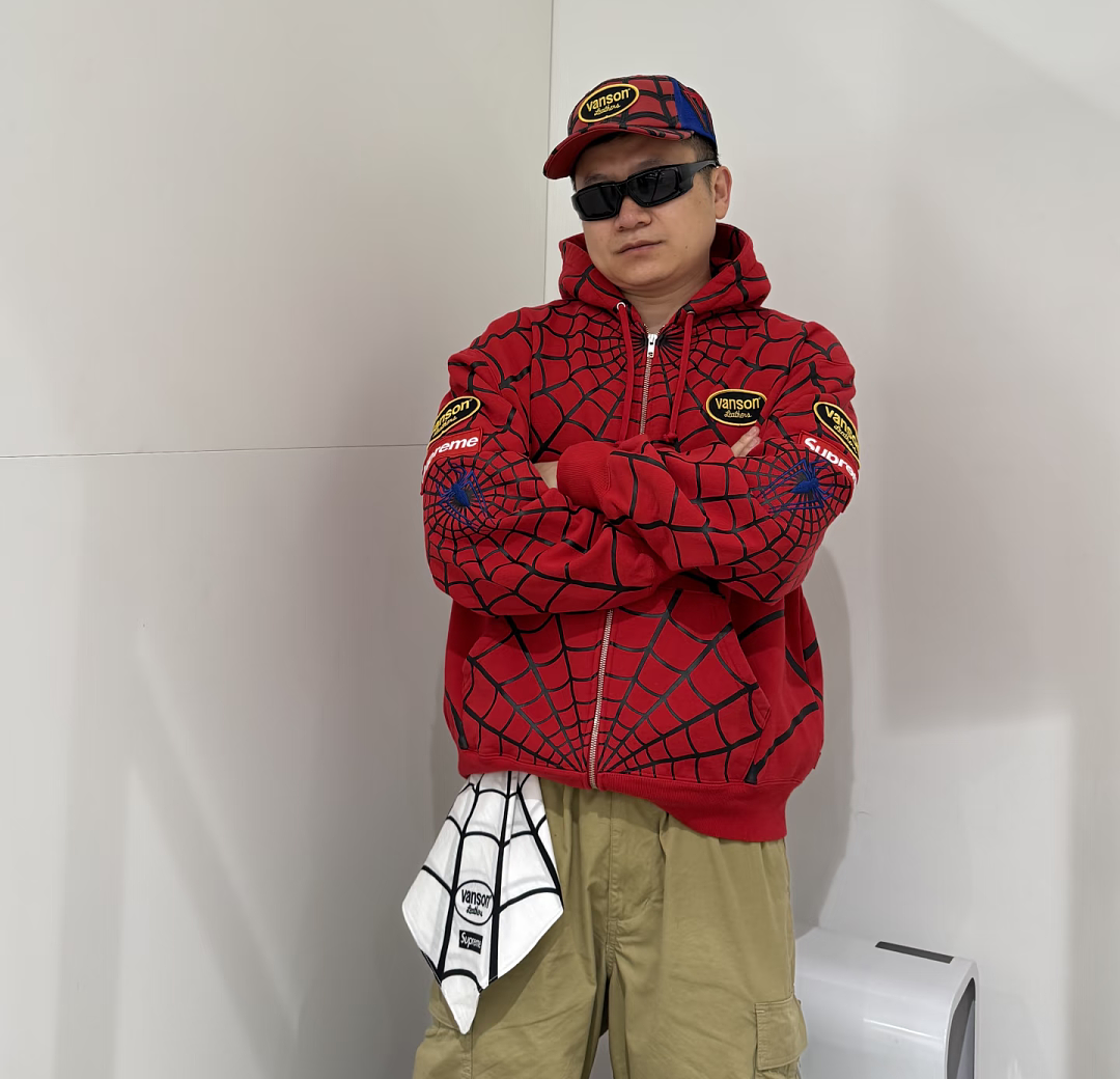 Sp5der 438 VANSON SPIDER-MAN Collab SS26 ZIP UP HOODED Thin Velvet Black Red S-XL - Image 38