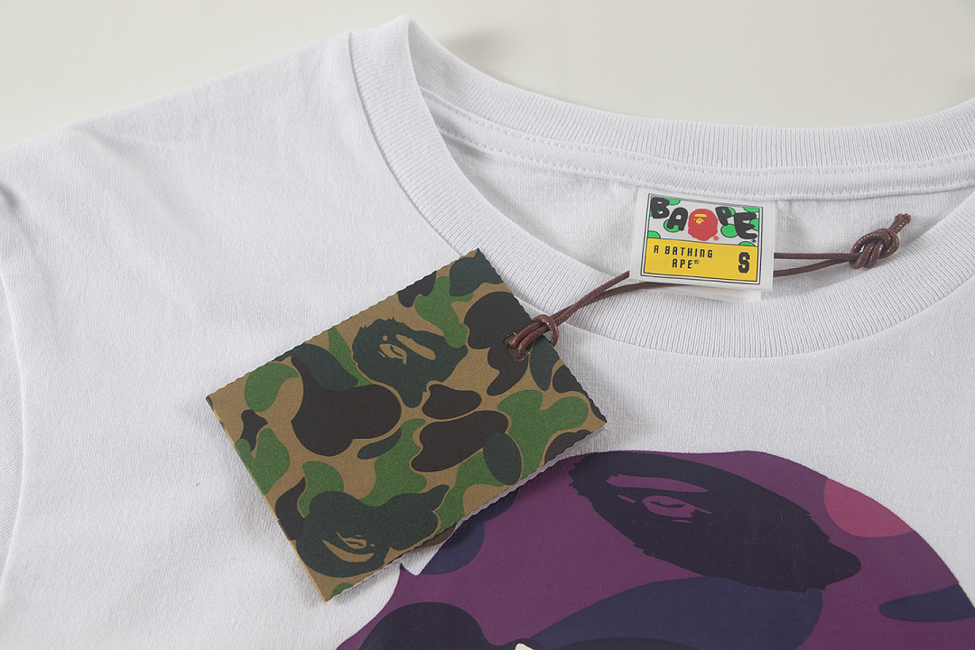 Bape 148 TOP Print Collar Short Sleeve T Black White S-XL - Image 15