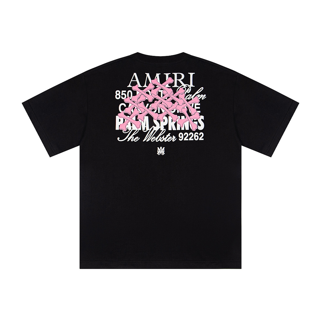AMIRI 118 Wide Version Model Short Sleeve T Logo Print High Wind Black White S M L XL 9908# - Image 4