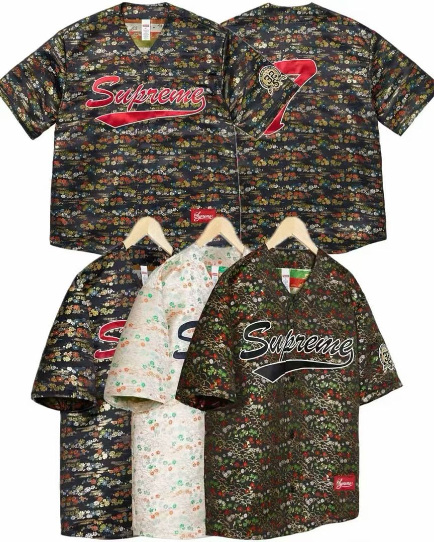 Supreme 298 SS26 KIMONO BASEBALL JERSEY Floral White Black Navy S-XL - Image 3