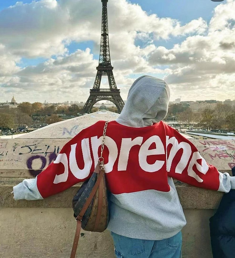Supreme 298 BIG LOGO JACQUARD HOODED SWEATSHIRT Black Grey S M L - Image 27