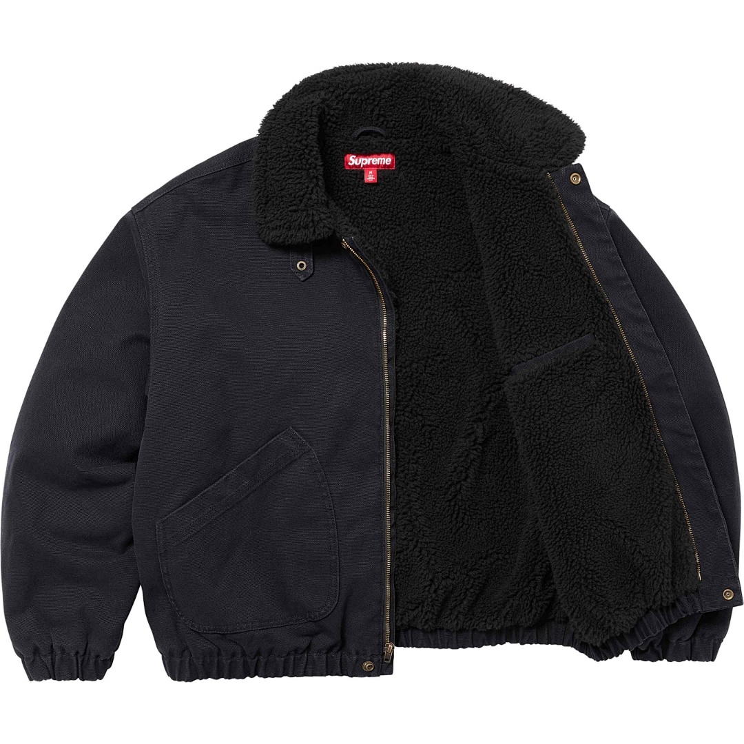 Supreme 598 24Fw Faux Shearling Lined Bomber Jacket Velvet Black White Water Blue S-XL - Image 11