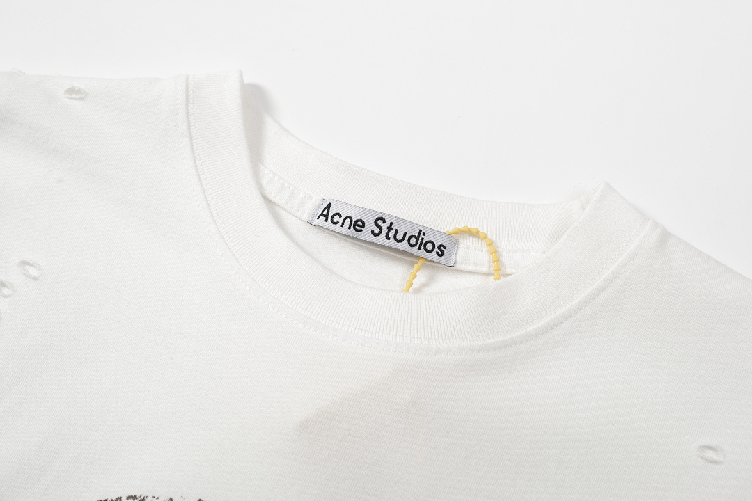 Acne Studios 128 AC Buckle LOGO Print Short Sleeve T White S-XL 8093# - Image 5