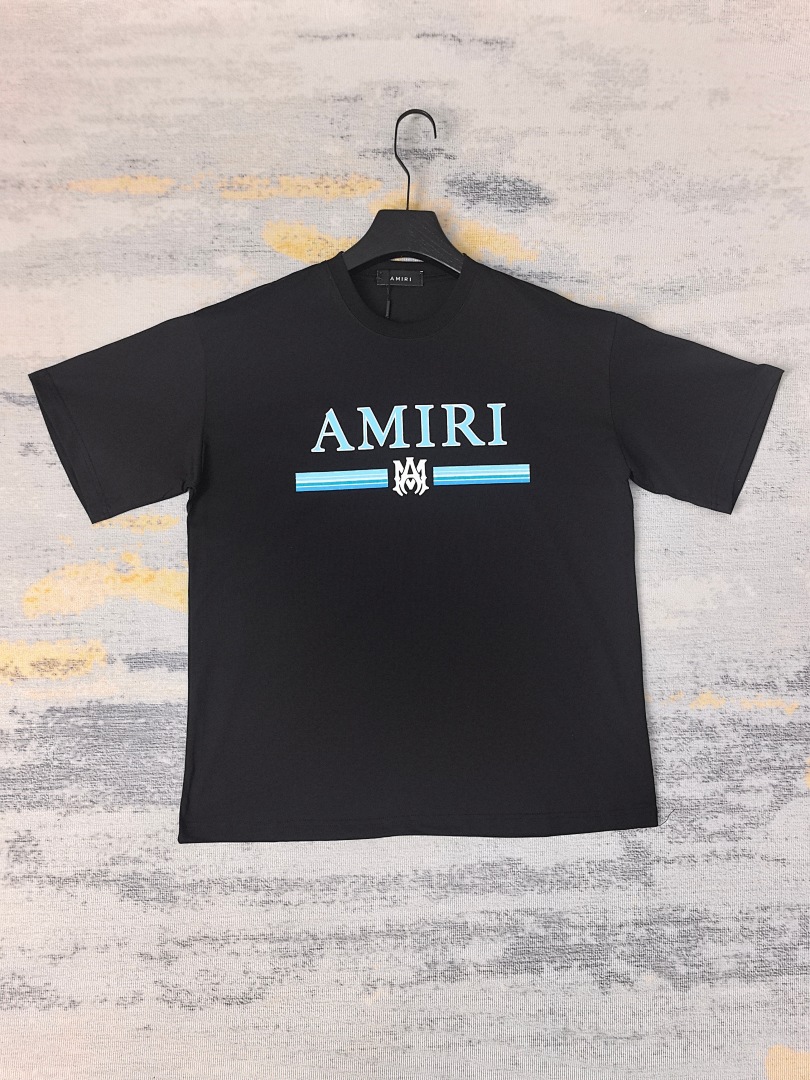 AMIRI 118 Wide Version Model Short Sleeve T Logo Print High Wind Black White S M L XL 9903# - Image 27