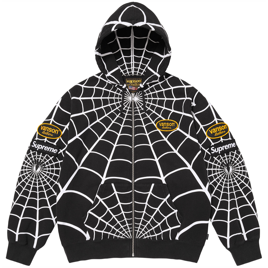 Sp5der 438 VANSON SPIDER-MAN Collab SS26 ZIP UP HOODED Thin Velvet Black Red S-XL - Image 5