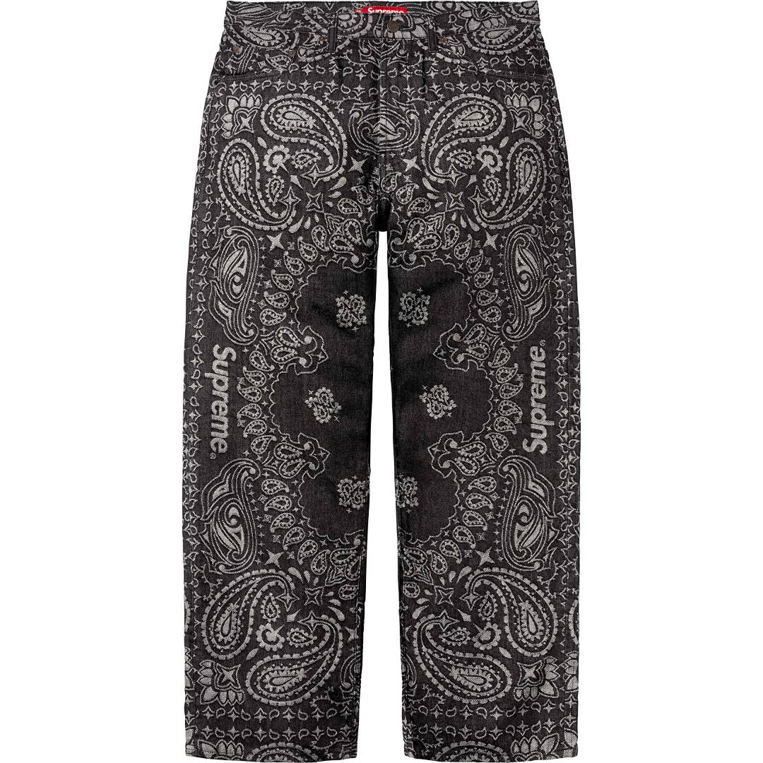 Supreme 498 SS25 BANDANA JACQUARD BAGGY JEAN Floral Fruit (Black) - Image 4