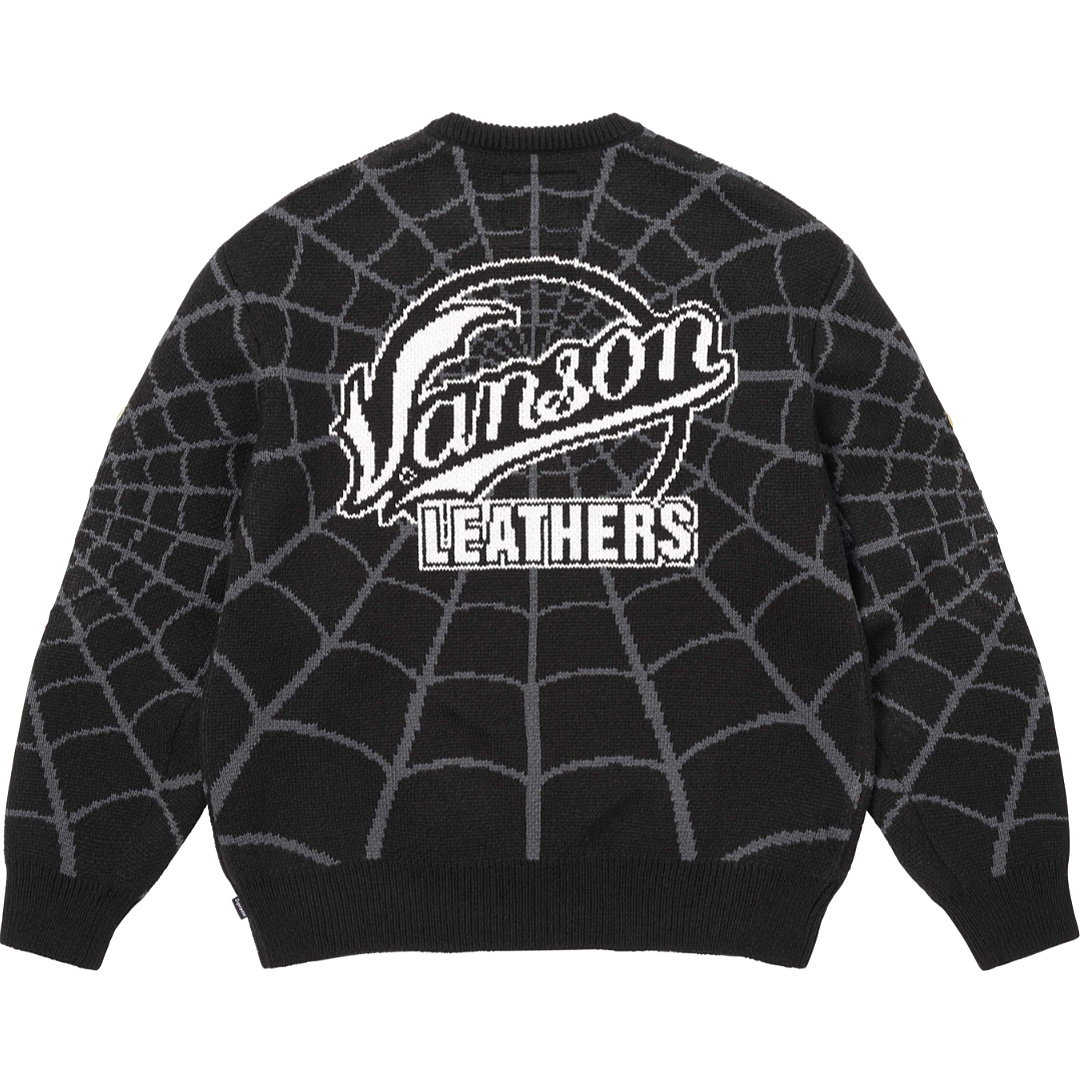 Sp5der 368 VANSON SPIDER-MAN SWEATER SS26 Embroidered Collar Fleece Black Red S - Image 6