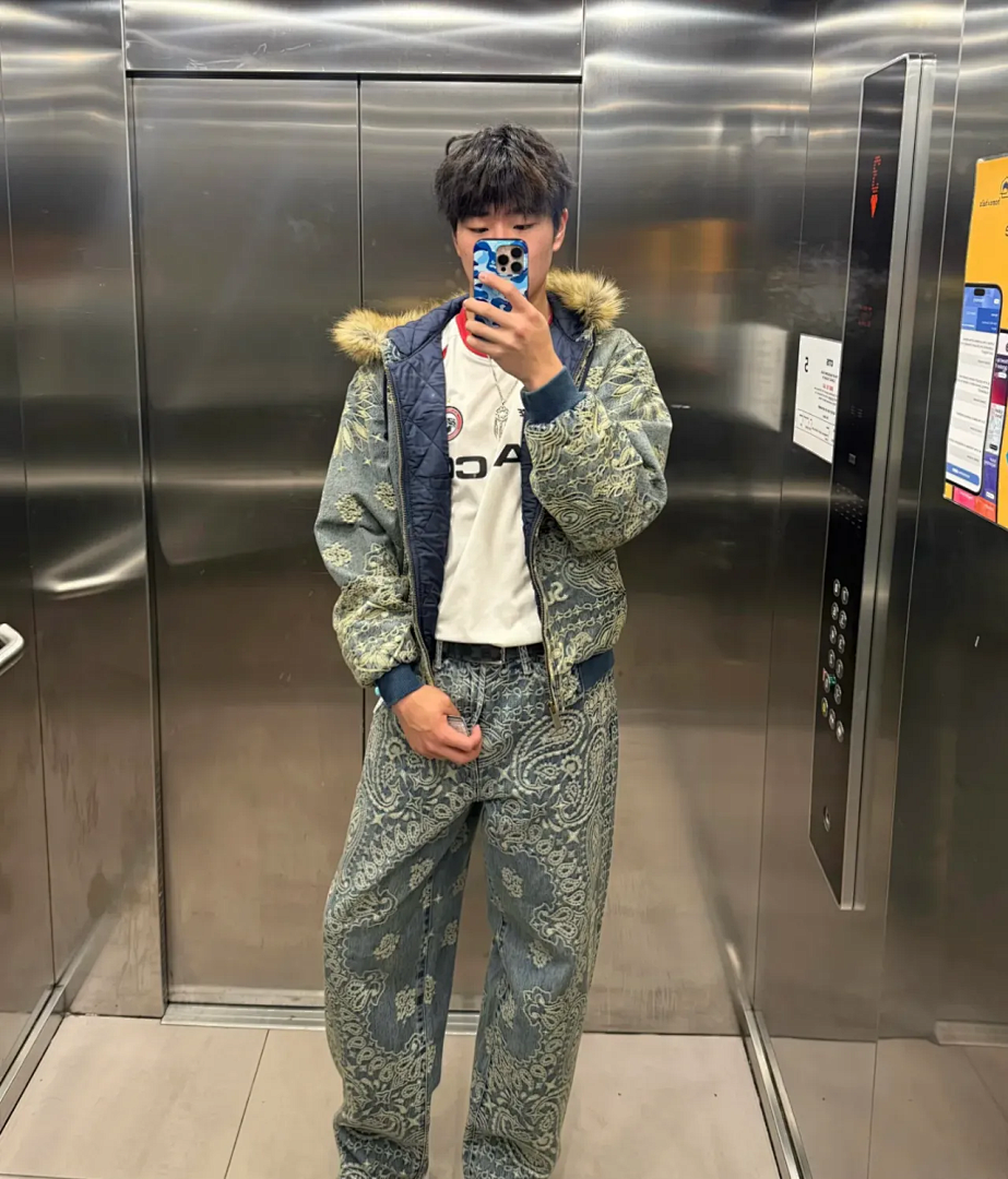 Supreme 658 SS25 BANDANA JACQUARD DENIM HOODED WORK JACKET Floral Fruit Cotton Water Blue S - Image 9