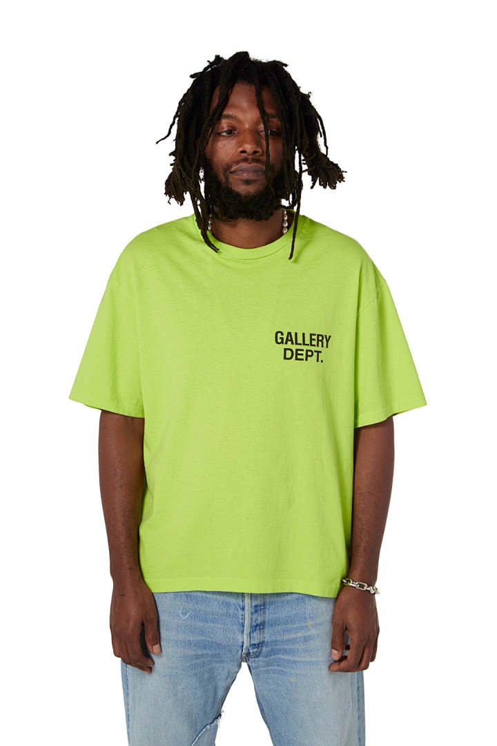 Gallery Dept 98 Gallery Dept. Classic Souvenir Tee LOGO Print Collar Short Sleeve T Black Grey White Cream Apricot Sky Blue Fruit Green Dark S M L - Image 34