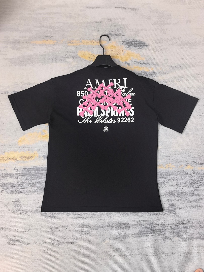 AMIRI 118 Wide Version Model Short Sleeve T Logo Print High Wind Black White S M L XL 9908# - Image 24