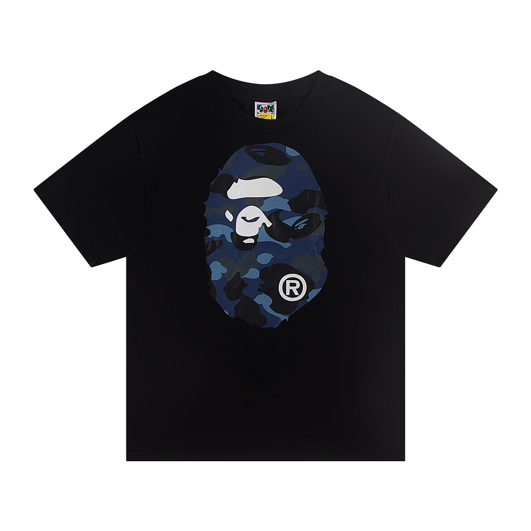 Bape 148 TOP Print Collar Short Sleeve T Black White S-XL - Image 3