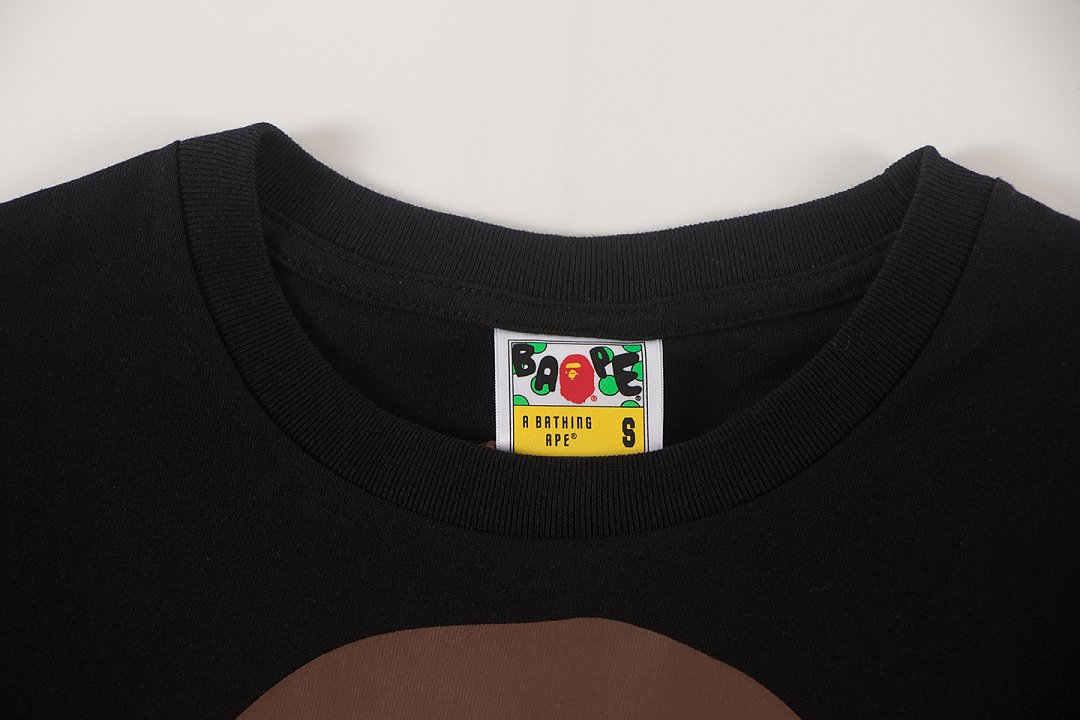 Bape 148 TOP Print Collar Short Sleeve T Black White S-XL - Image 5