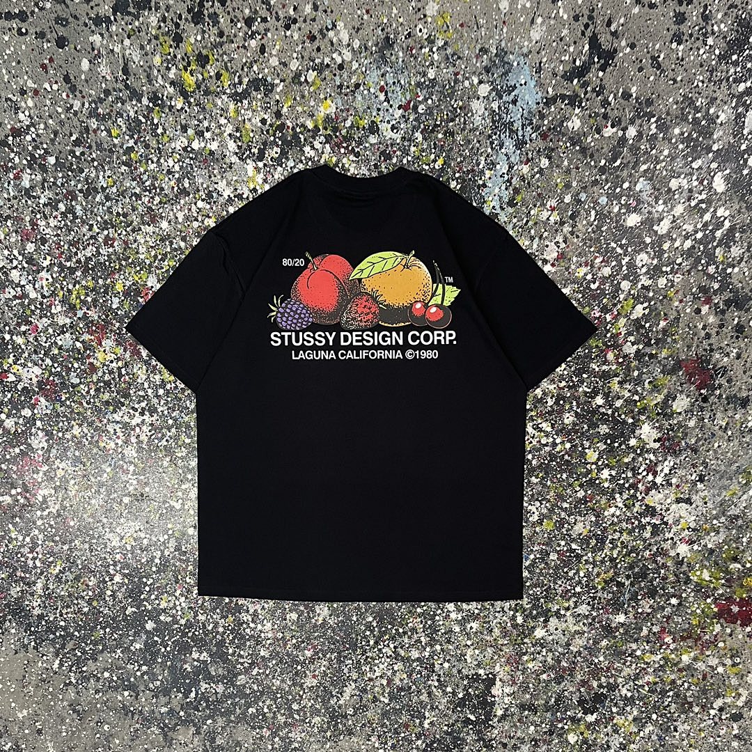 Stussy 108 STU Fresh Fruit Label New Water Print Short Sleeve T Mens Womens : Black White S -XL - Image 3
