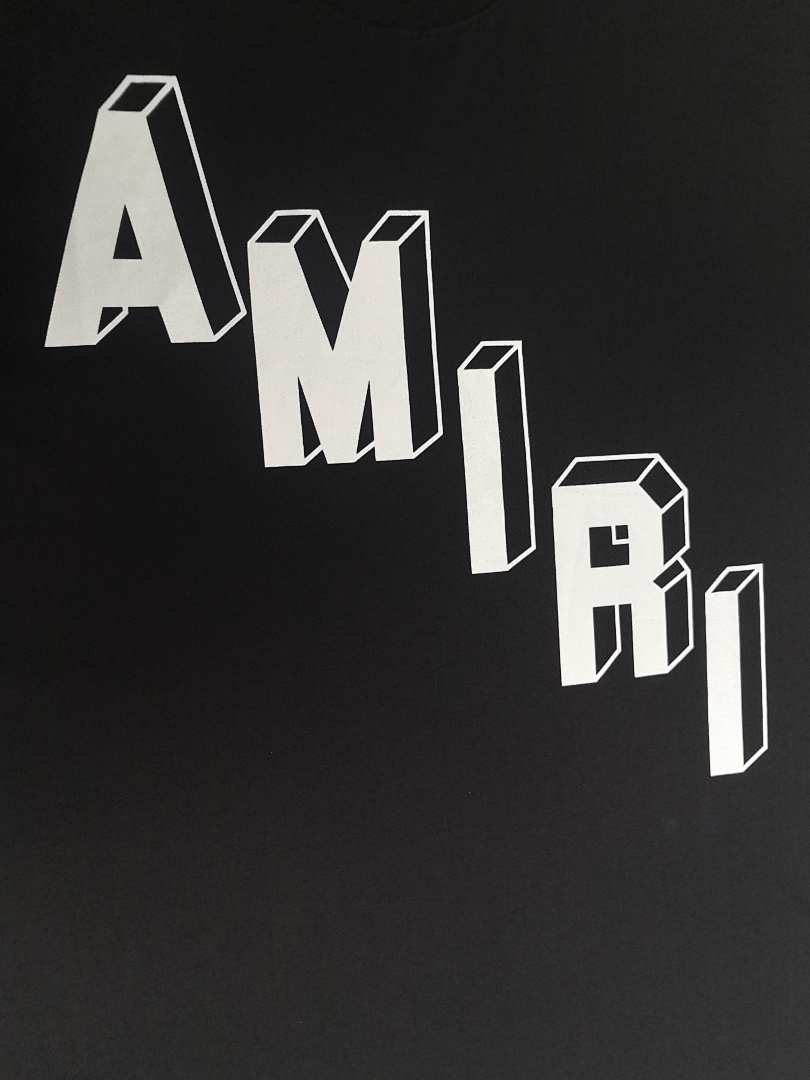 AMIRI 118 Wide Version Model Short Sleeve T Logo Print High Wind Black White S M L XL 9915# - Image 36