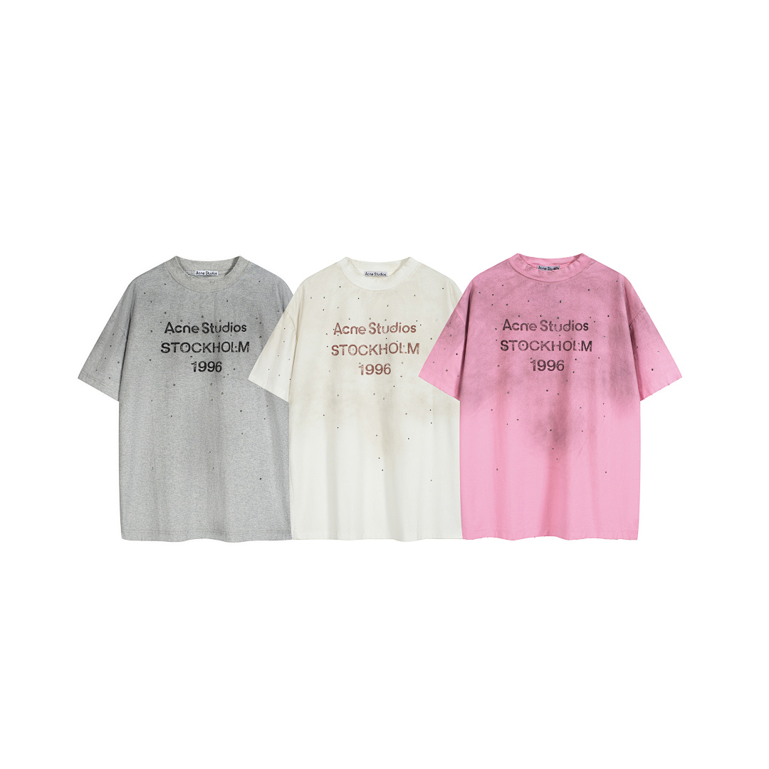 Acne Studios 138 AC Diamond LOGO Print Short Sleeve T White Grey Pink S-XL 8056#
