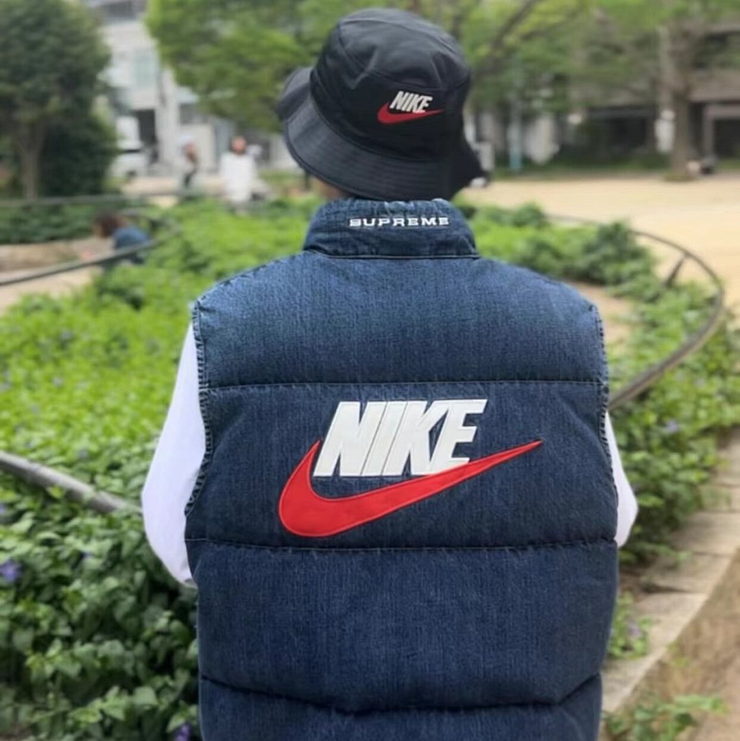 Supreme 438 SUP Collab DENIM PUFFER VEST Black Blue S M L - Image 13