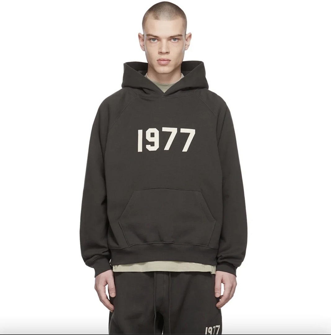 Essentials 218 ESS HOODIE 1977 Print Velvet Black Iron Dark Oatmeal XS-XL 460G Surface 6080# - Image 23