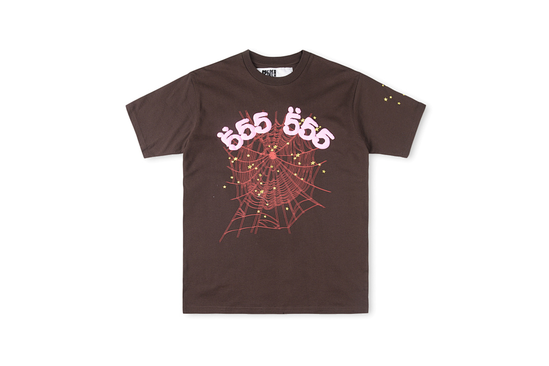 Sp5der 138 Sp5Der Worldwide 555555 TEE Print Short Sleeve Coffee S-XL Sp01