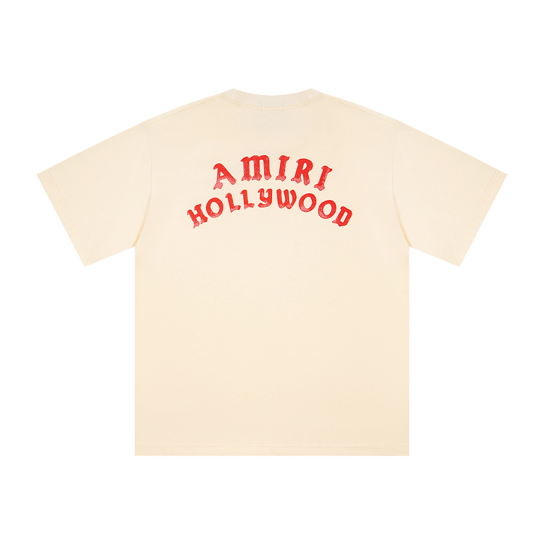 AMIRI 118 Wide Version Model Short Sleeve T Logo Print High Wind Black Apricot S M L XL 9912# - Image 14