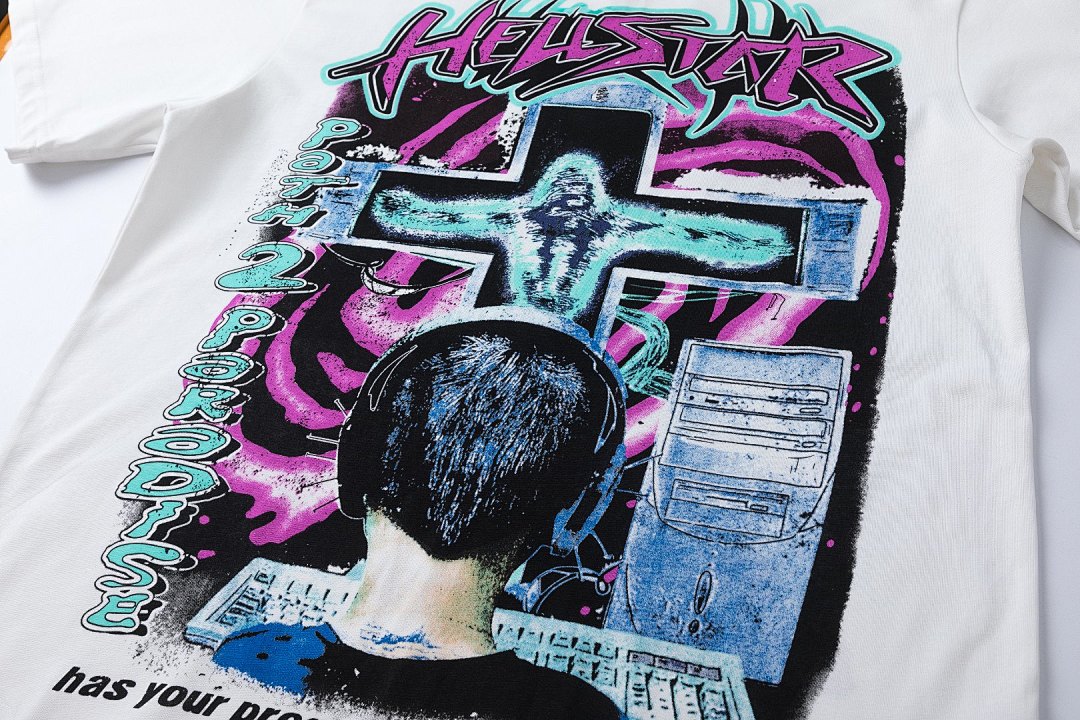 Off-White 128 Hellstar Path 2 Online T-Shirt Mens Electric Womens Solid Cotton Short Sleeve T Off White S-M-L_XL - Image 6