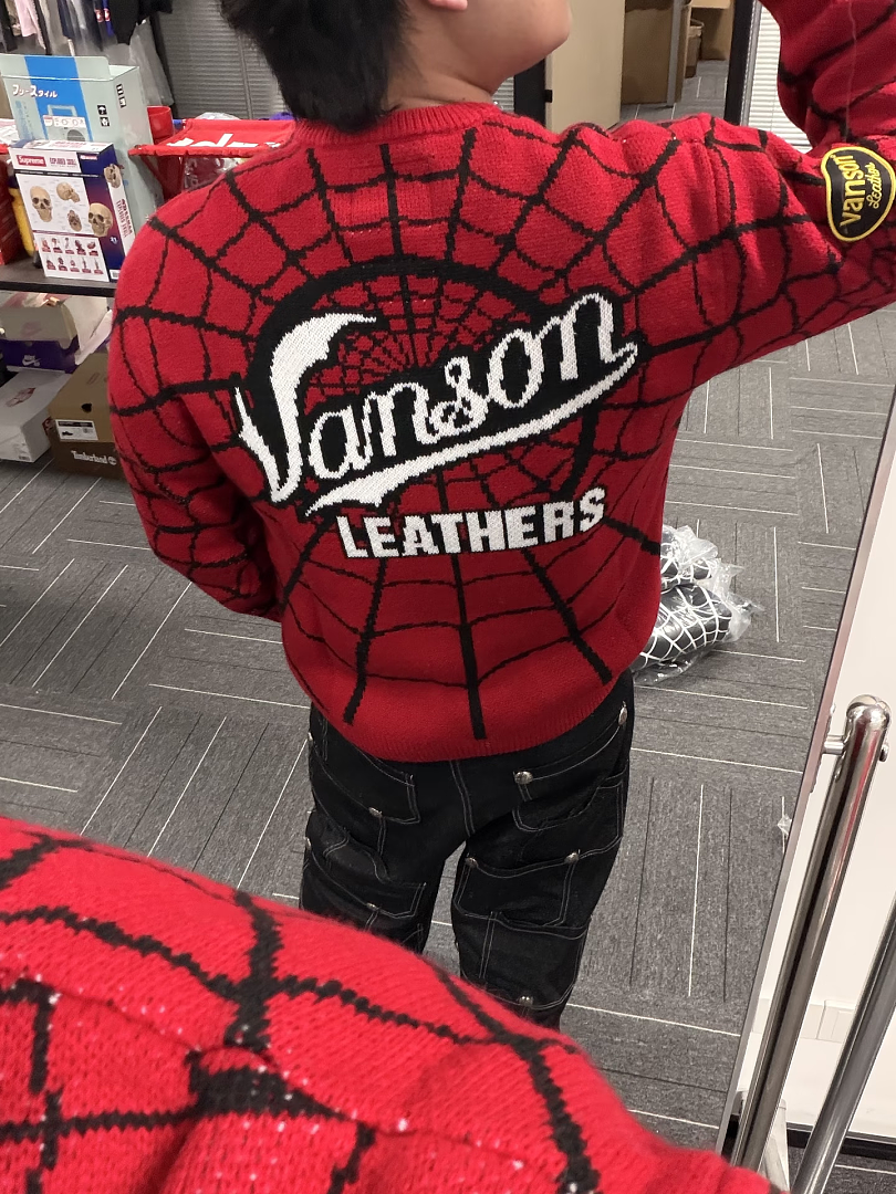 Sp5der 368 VANSON SPIDER-MAN SWEATER SS26 Embroidered Collar Fleece Black Red S - Image 31