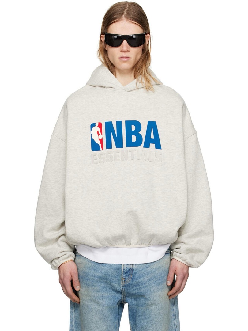 Essentials 238 Ess X Collab FW25 NBA Hoodie Logo Velvet Print Black Light Mist Grey : SM L - Image 32