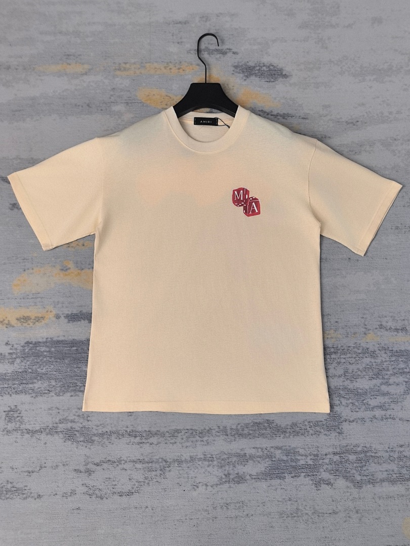 AMIRI 118 Wide Version Model Short Sleeve T Logo Print High Wind Black Apricot S M L XL 9910# - Image 30