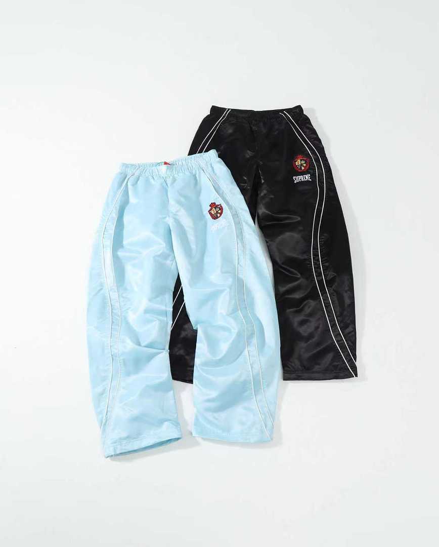 Balenciaga 378 SS25 WEEK16 Satin Track Pant Surface Patch Logo : Black Ice Blue S-XL