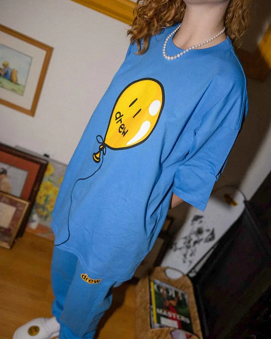 Drew House 98 DREW HOUSE JOY Ss TEE LOGO Print Collar Solid Cotton Short Sleeve T Color Blue Black S M L - Image 10