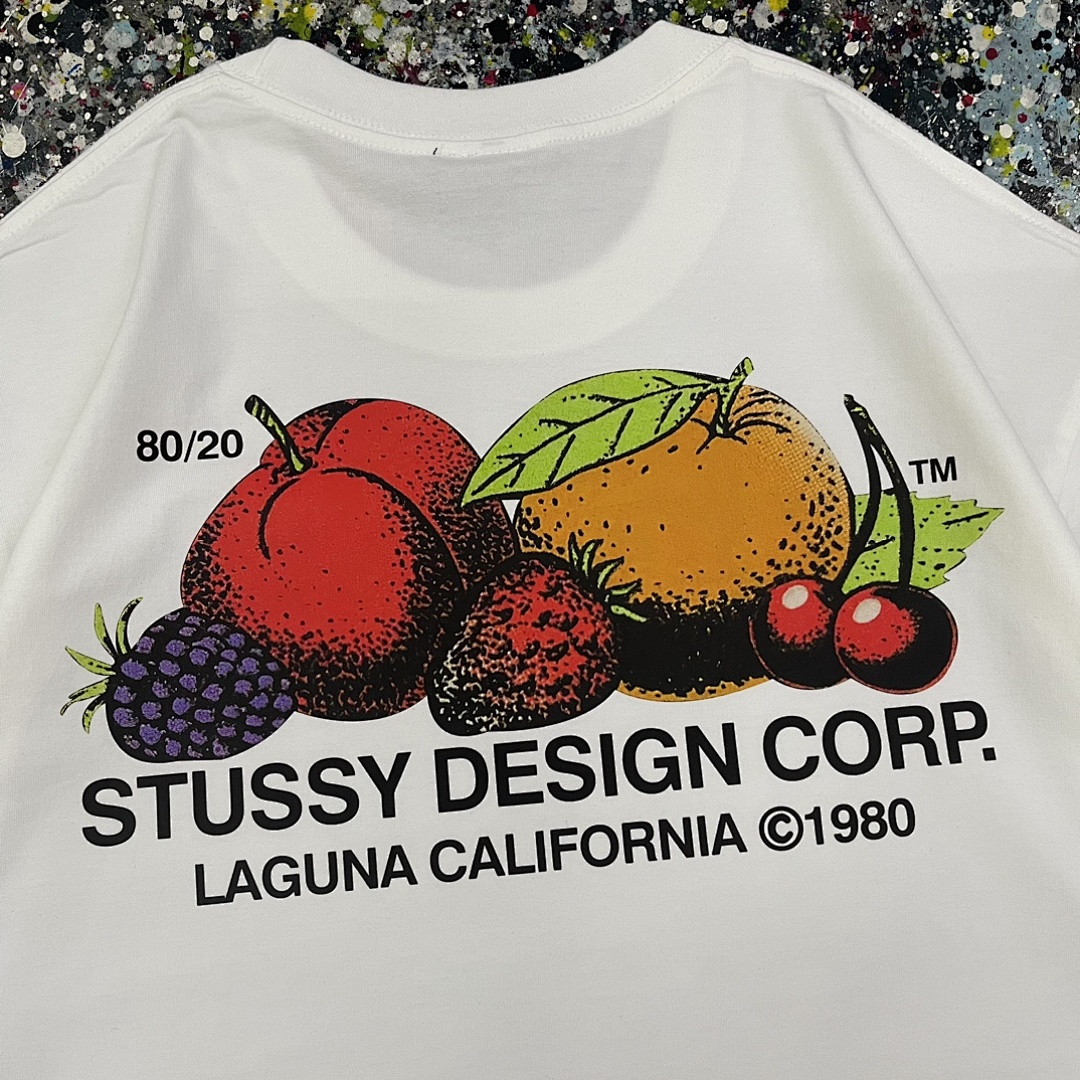 Stussy 108 STU Fresh Fruit Label New Water Print Short Sleeve T Mens Womens : Black White S -XL - Image 9