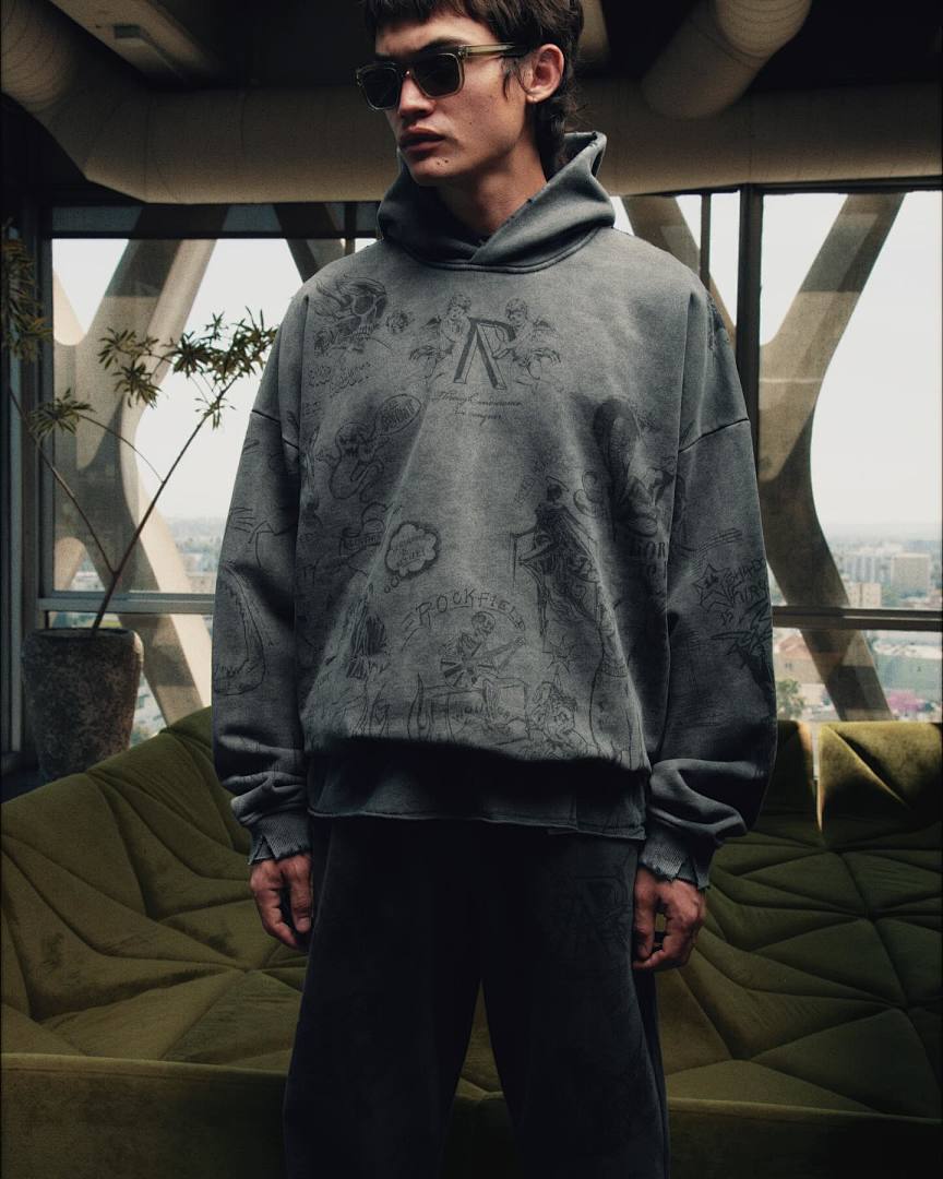 Represent 268 REPRESENT Legacy Hoodie Sky Print Washed : White Black S M L - Image 31