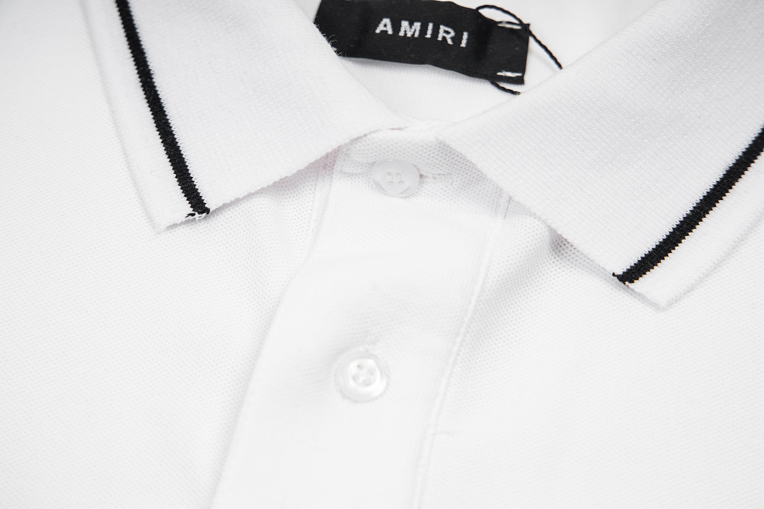 AMIRI 128 26Ss New Logo Embroidered Collar Buckle Polo Short Sleeve T Black White Grey S M L XL 9937# - Image 22