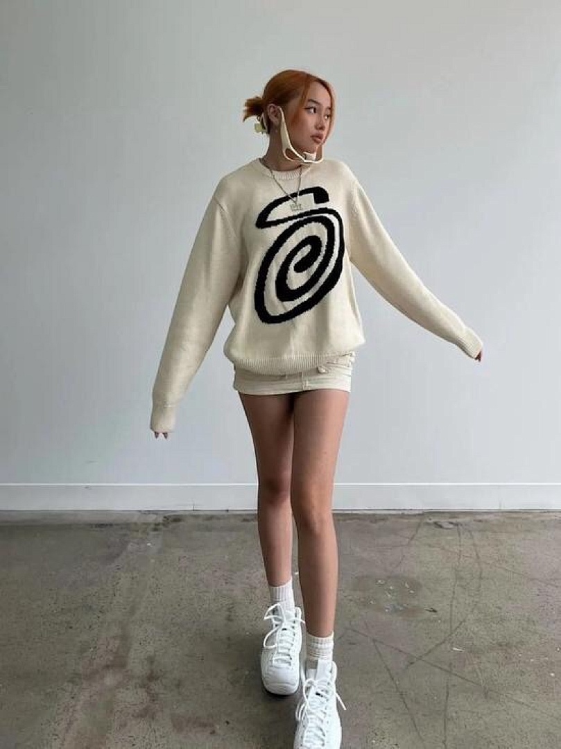 Stussy 228 Stu S Logo Knitted Sweater Ki Kiko Wind Collar Fleece : Black Off White Red Ink Green M L XL Y0796# - Image 19