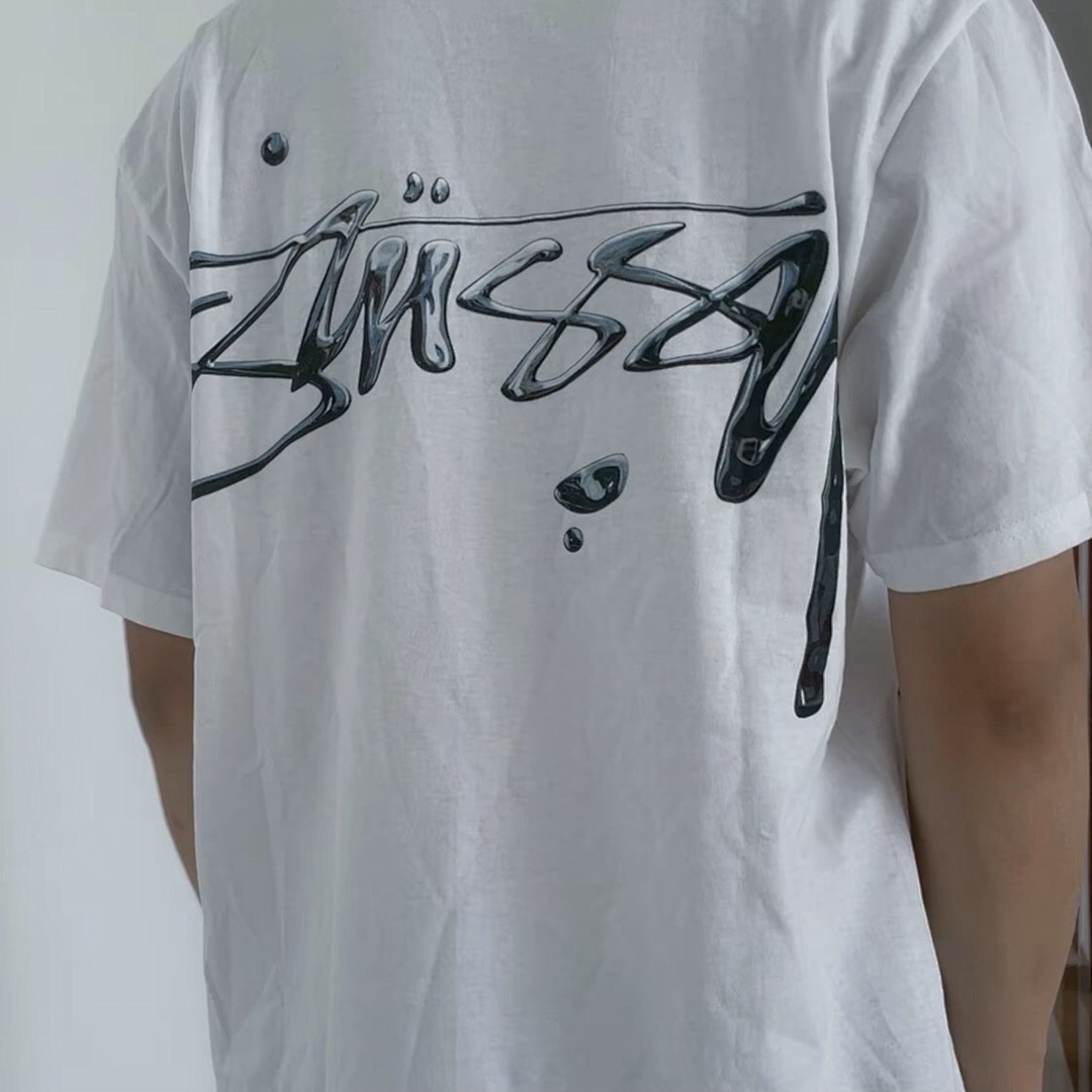 Stussy 98 STU MERCURY TEE Water Silver Fruit Logo Print Collar Short Sleeve T : White Black S M L XL Y1315# - Image 13