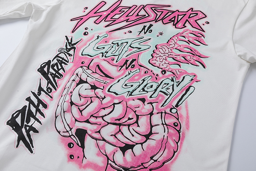 Off-White 128 Hellstar Studios HS No Guts Glory Tee Print Short Sleeve Mens Womens T Off White S-M-L-XL - Image 7