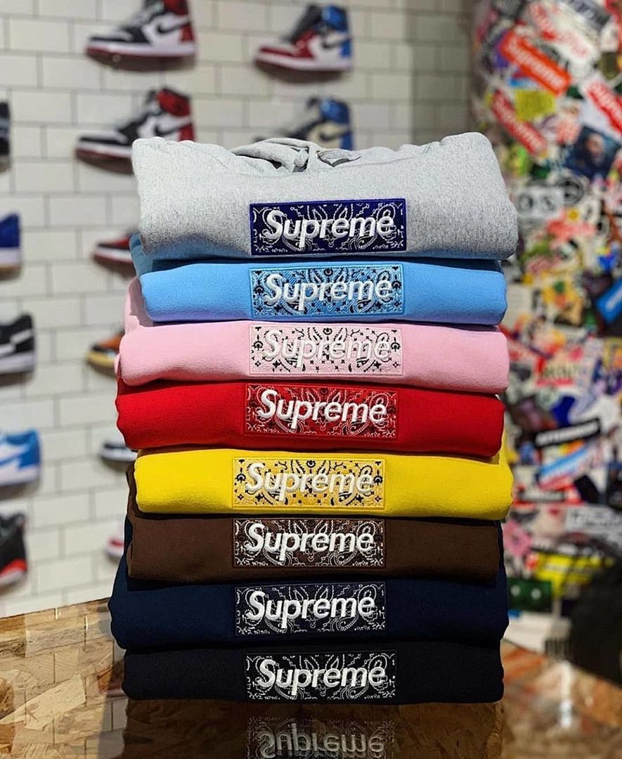 Supreme 248 Fruit Floral Embroidered Label SUP Bandana Box Logo Hooded Sweatshirt BOXLOGO Velvet Black Grey Red Pink Sky Blue S-XL S303# - Image 84