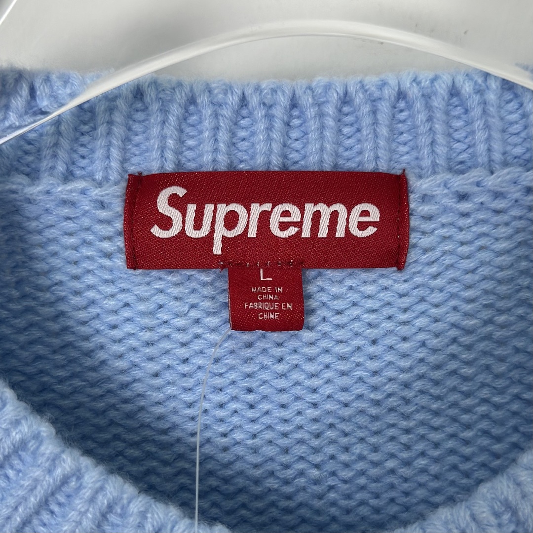 Supreme 338 SS26 OLD ENGLISH SLEEVES SWEATER Fleece Collar Black Sky Blue S - Image 18
