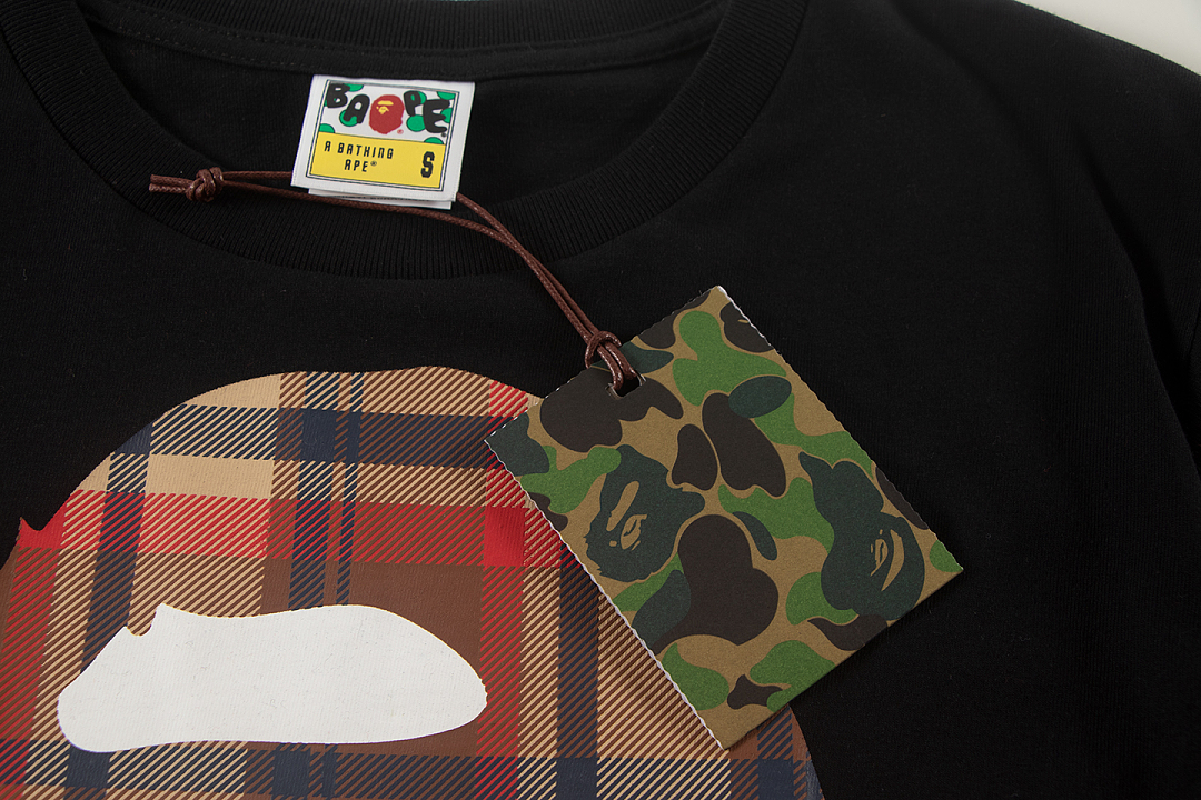 Bape 148 TOP Print Collar Short Sleeve T Black White S-XL - Image 9