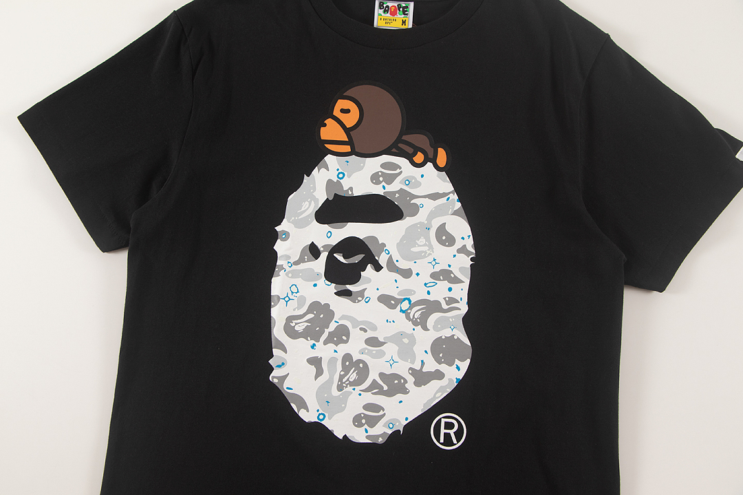 Bape 148 TOP Print Collar Short Sleeve T Black S-XL - Image 6
