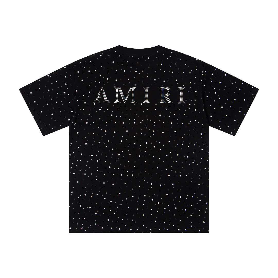 AMIRI 128 26Ss New Logo Diamond Starry Short Sleeve T Black White S M L XL 9928# - Image 4