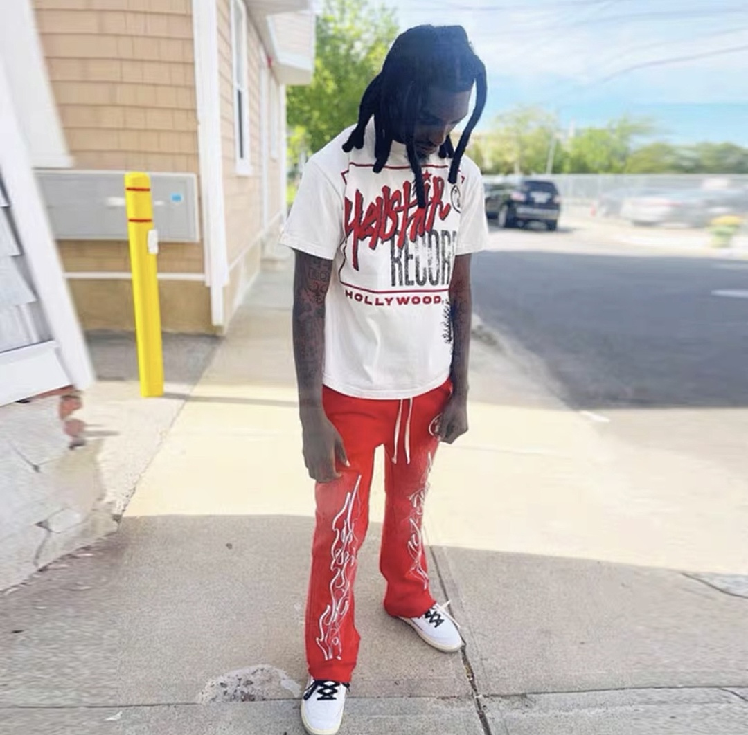 Hellstar 238 Hellstar Studio Red Flare Pants High Patchwork Long Water Black S-M-L-XL - Image 12