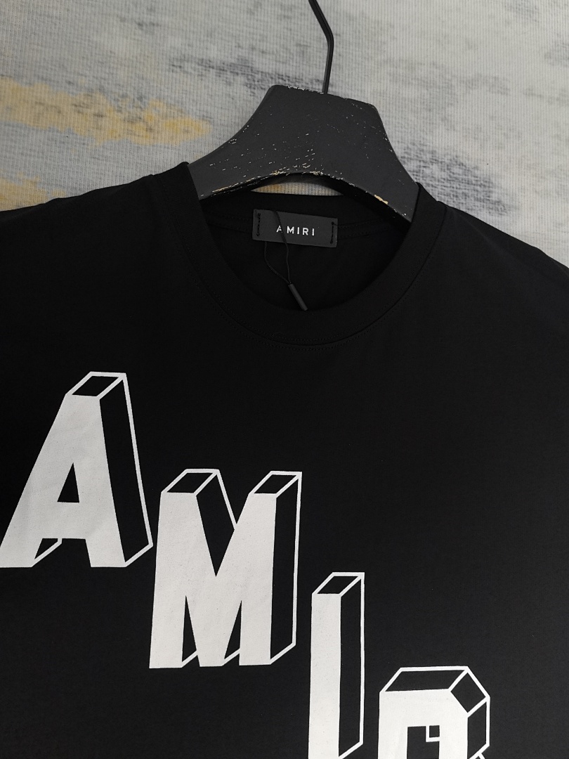AMIRI 118 Wide Version Model Short Sleeve T Logo Print High Wind Black White S M L XL 9915# - Image 35
