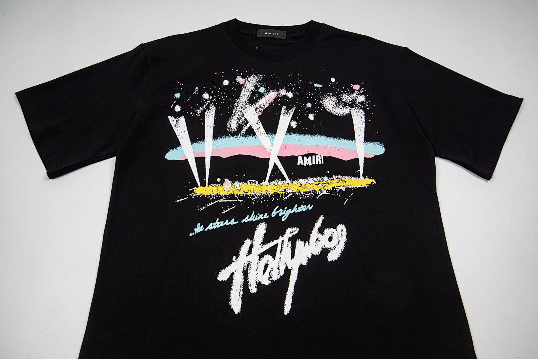 AMIRI 118 Wide Version Model Short Sleeve T Logo Print High Wind Black S M L XL 9902# - Image 8