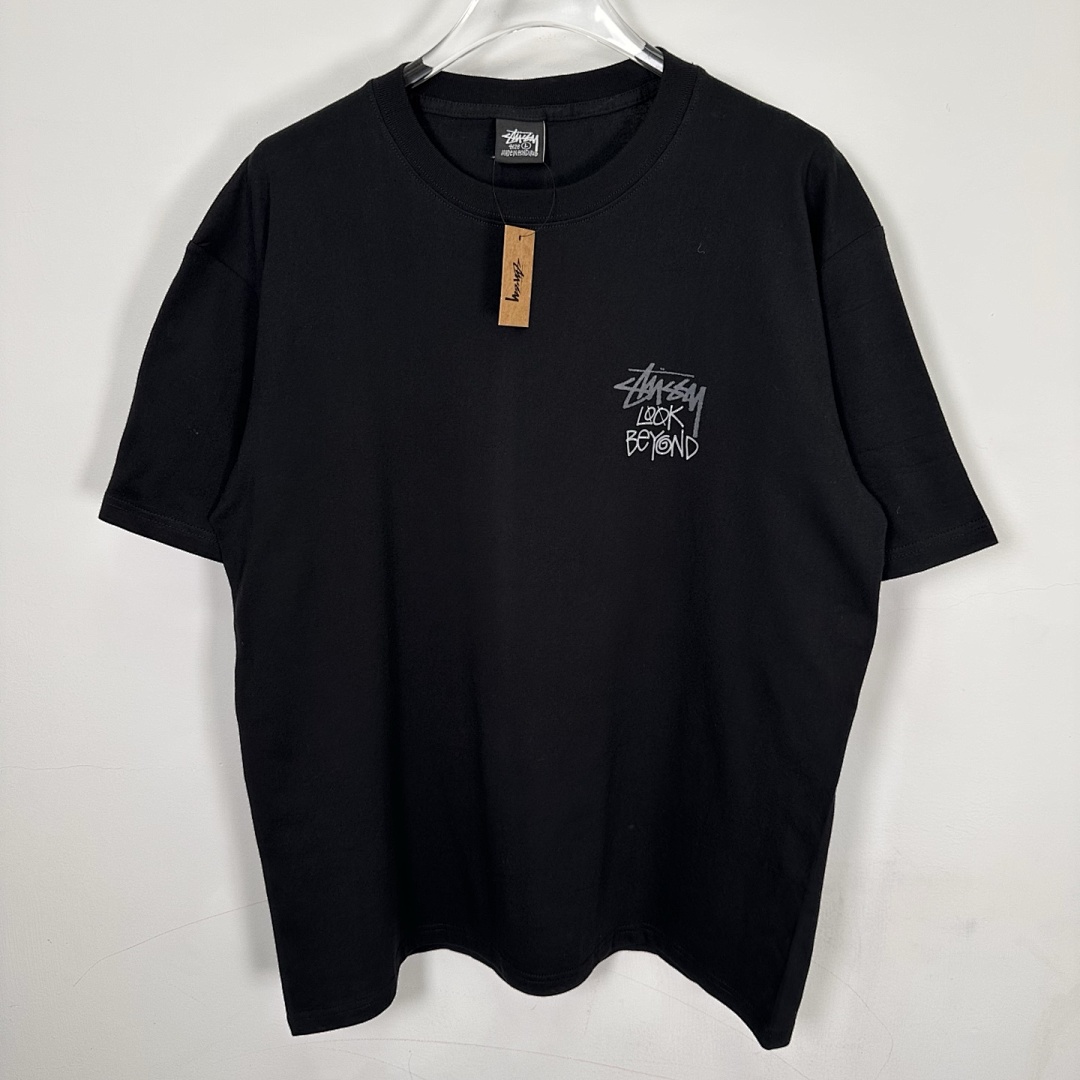 Stussy 128 STU SS25 LOOK BEYOND TEE PIGMENT DYED Double S Print Short Sleeve (Black White) - Image 14