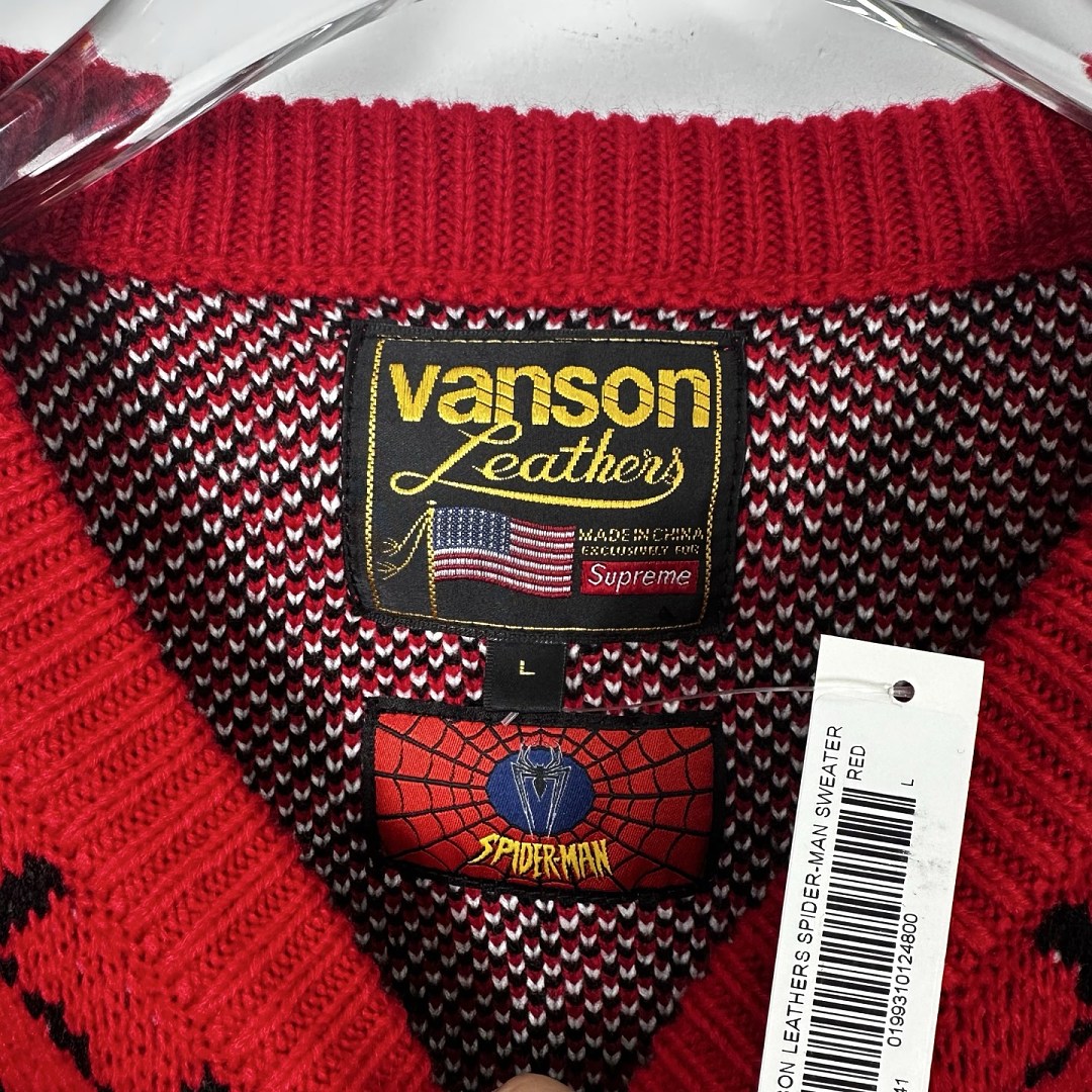 Sp5der 368 VANSON SPIDER-MAN SWEATER SS26 Embroidered Collar Fleece Black Red S - Image 11